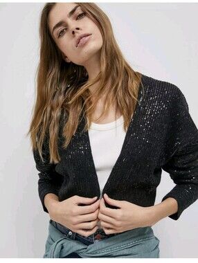 Maeve By Anthropologie Artemia Black Sequin Cardigan